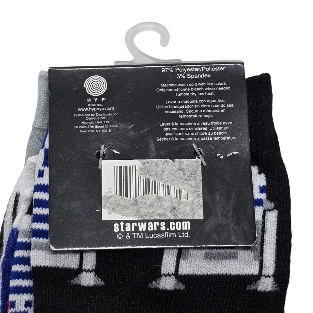 Star Wars R2-D2 Crew Socks 2 Pair Pack Blue Black Droid Sci-Fi Mens Size 6-12